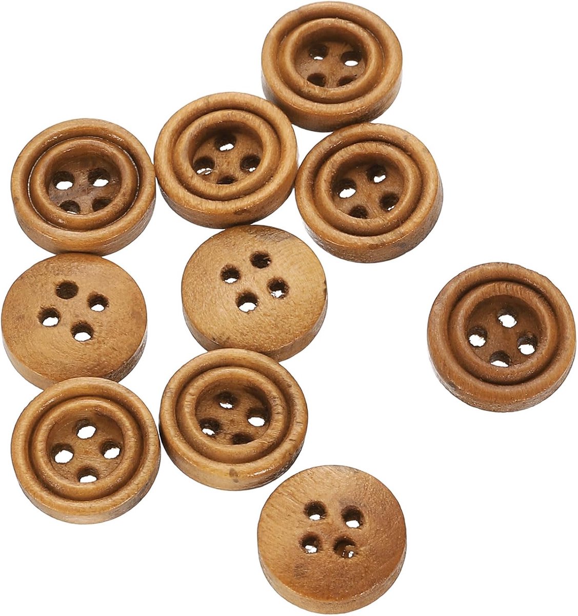 Knopen 15/32" 11,5 mm hout rond plat 4-gaats knutselvervangingsknoppen voor naaikleding handgemaakt knutselwerk lichtbruin