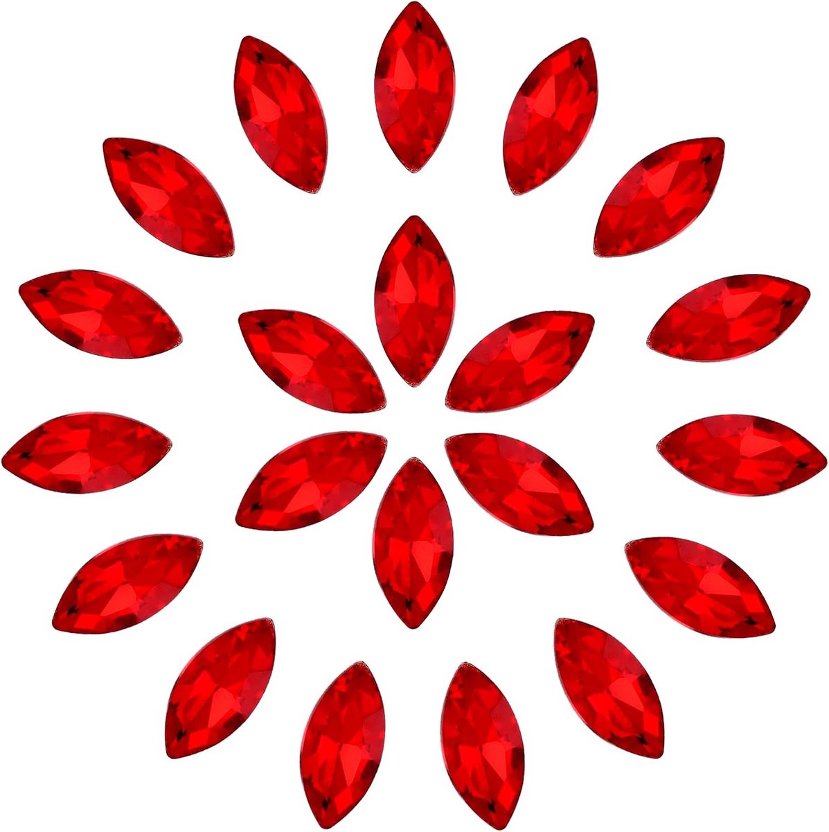 Hotfix strass-steentjes, 7 x 15 mm, glitterstenen voor textiel, paardenoogvorm, kristalstenen voor het knutselen, voor het maken van sieraden, knutselbenodigdheden, kleding, 30 stuks, rood
