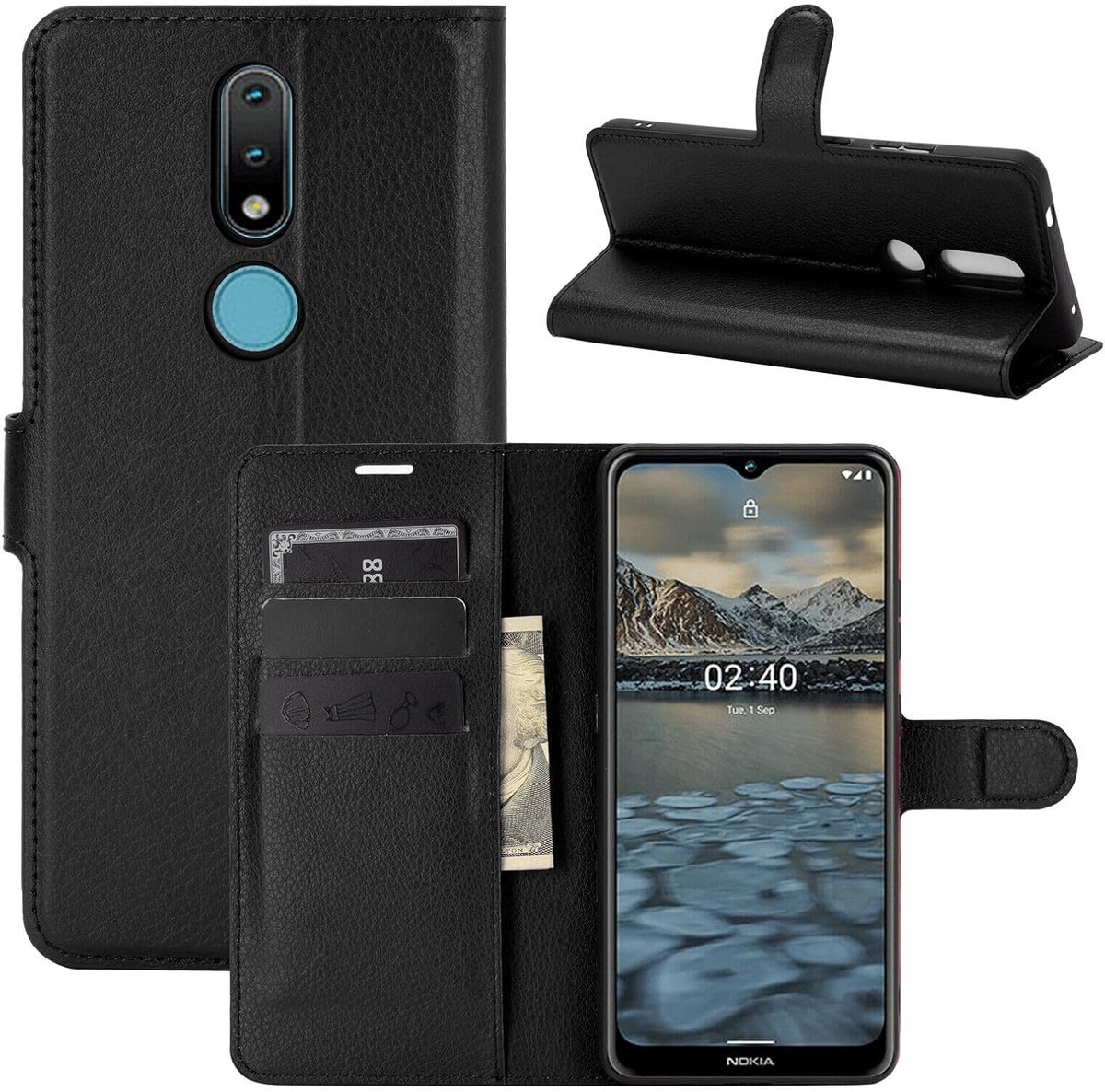 Betterfon Nokia 2.4 Hoes - Hoes voor mobiele telefoon Nokia 2.4 Beschermhoes Klaphoes met Magneetsluiting/Kaartvakken voor Nokia 2.4 PU Leer Zwart