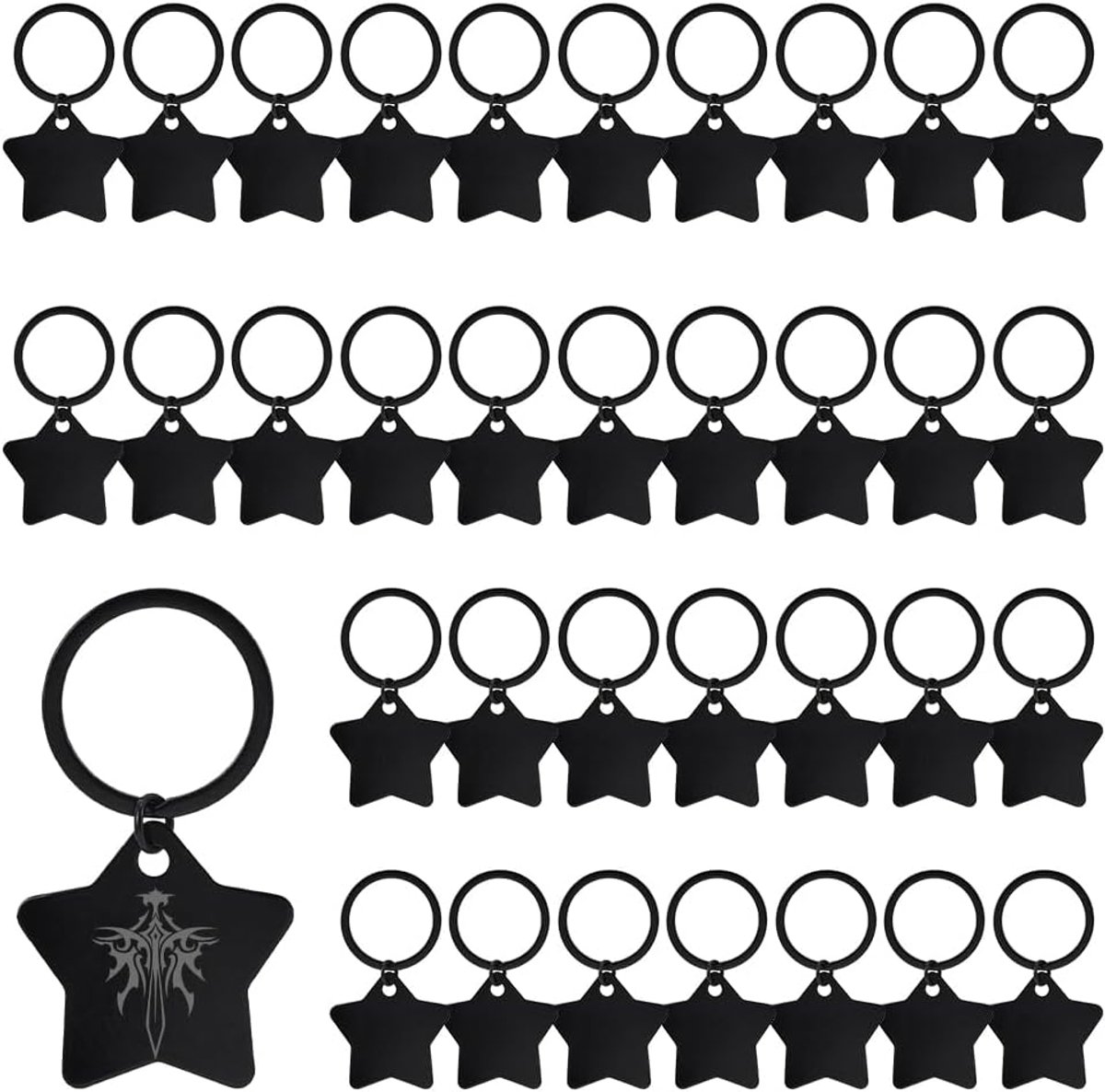 Nbeads 40 stuks metalen graveerplaatjes, zwarte stervorm, aluminium stempelplaten met ijzeren sleutelringen, doe-het-zelf, blanco ID-tags voor hond en kat, naam, telefoonnummer, handwerk, sieraden