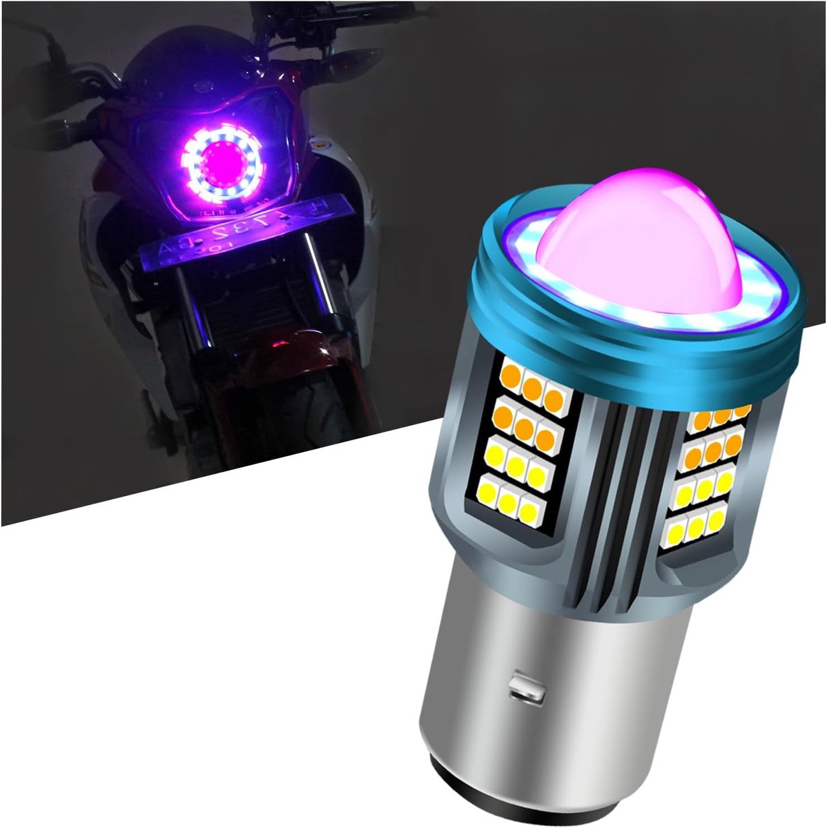 LED Motorfiets Koplamp Rood Blauw Engel Oog met HD Projector Super Helder H6 LED Koplamp 25W 6000K Moto Hoog/Laag Licht Amber+Wit 4 Verlichtingsmodi Plug And Play 12V-80V 1STK