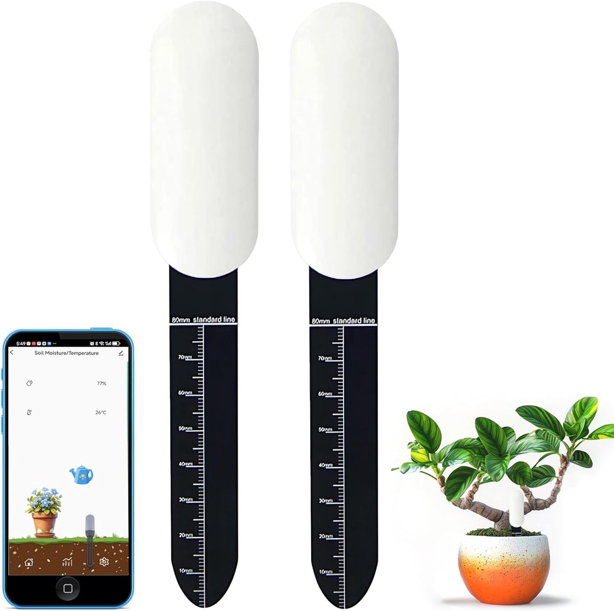 Zigbee bodemvochtigheidssensor, Zigbee hub nodig, nauwkeurige meting, capacitieve sonde, vocht/temperatuurmeter voor tuinbeplanting, compatibel met Homey, Hubitat, SmartThings, Home Assistant (2