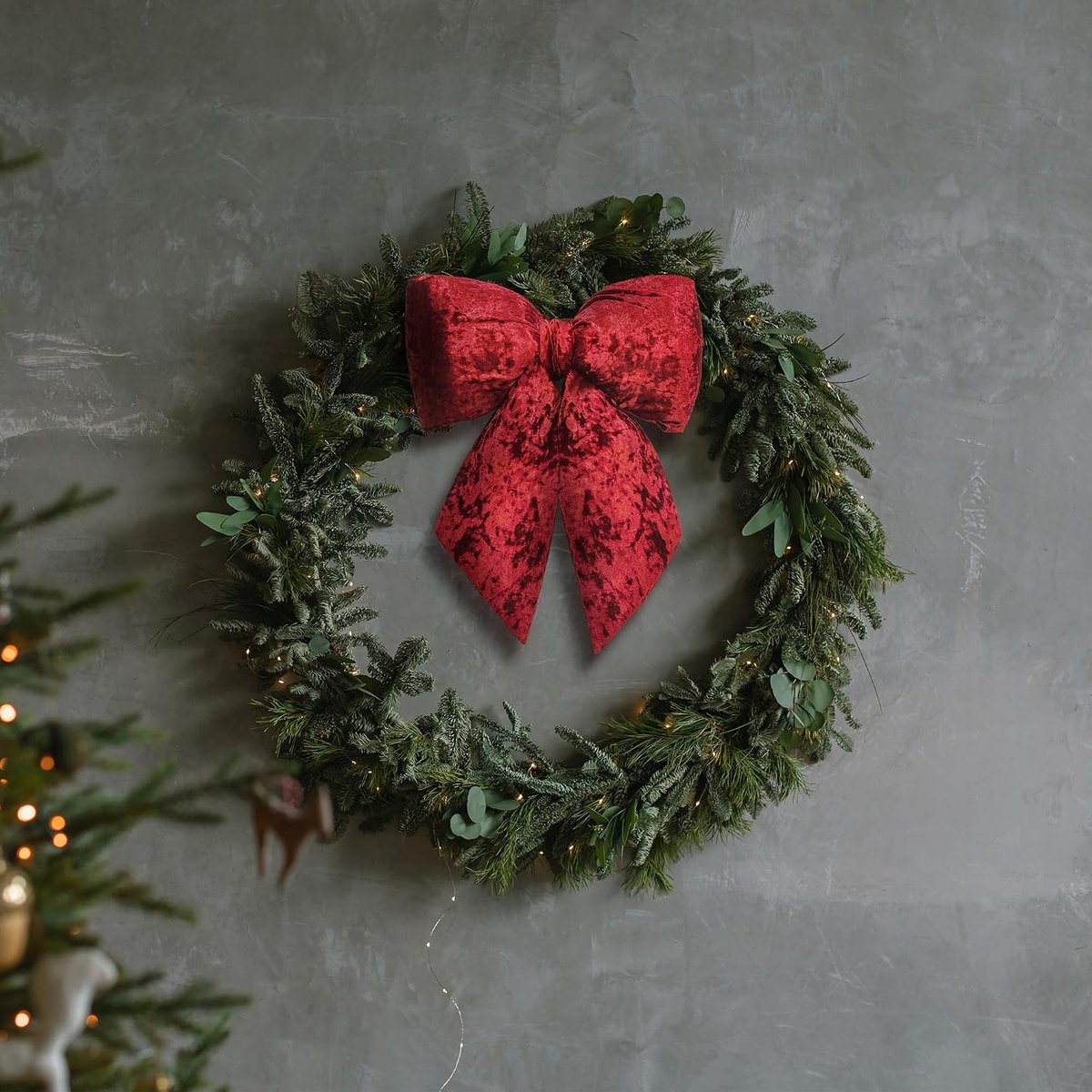 Gevoerde strik van fluweel, kerstdecoratie voor boom en krans achter de deur (rood, XXL)