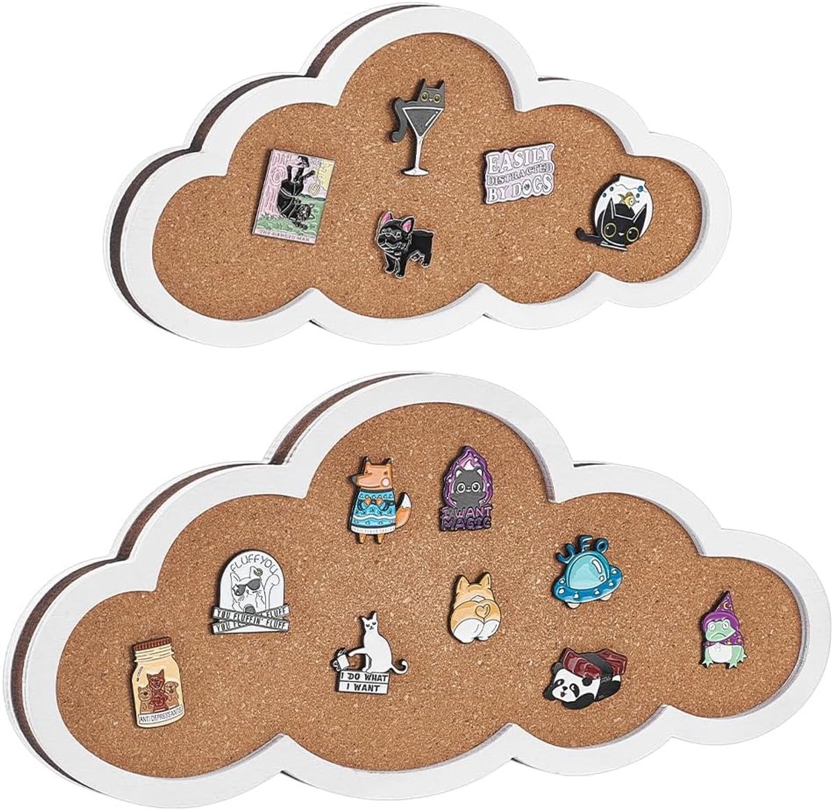 2 stuks kurktablet met prikbord, wolkenvorm, pindisplay, kurktablet voor wandmontage, wit prikbord voor het opbergen van broches, decoratie voor kantoor, 1,8 cm dik