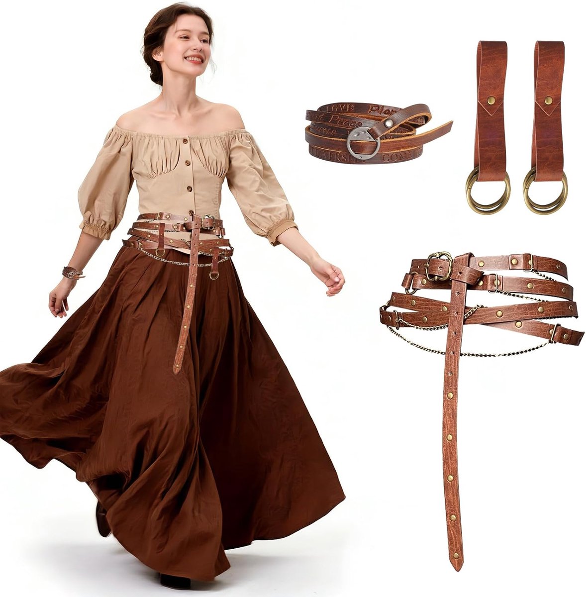Middeleeuwse riem, middeleeuwse riem voor dames, met ketting, renaissance, verstelbare faux kettingriem, ideaal voor middeleeuwse kleding en accessoires, cosplay en dagelijks gebruik