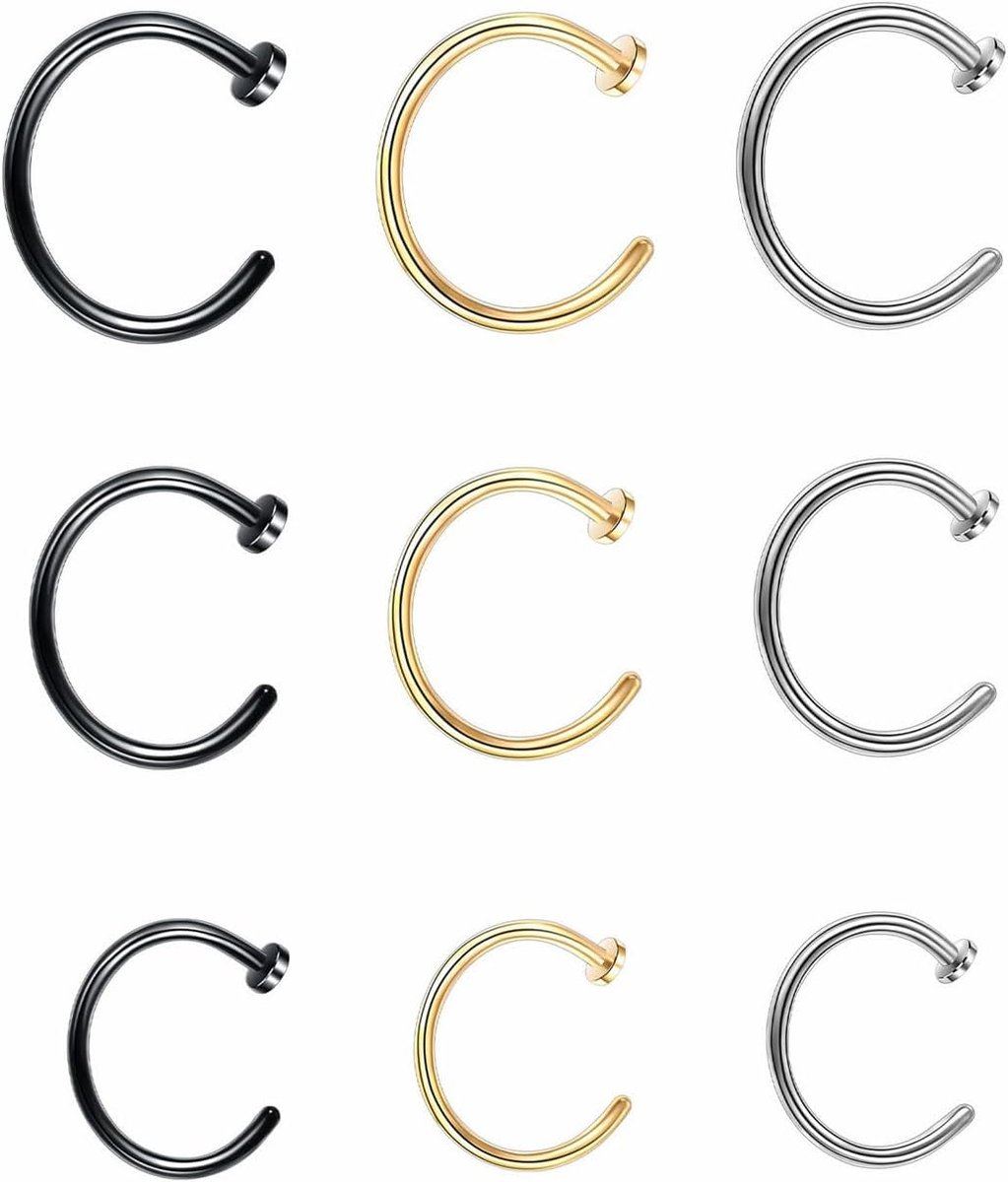 9 Stück Nasenpiercing Ring, Fake Piercing Ring, Nasenring Fakes, Septum Lippenpiercing Piercings Set, Nasen Nasenpircing, Geen Nadel Ohrring, Chirurgenstahl für Nostril, Brüste, Ohr Lippe