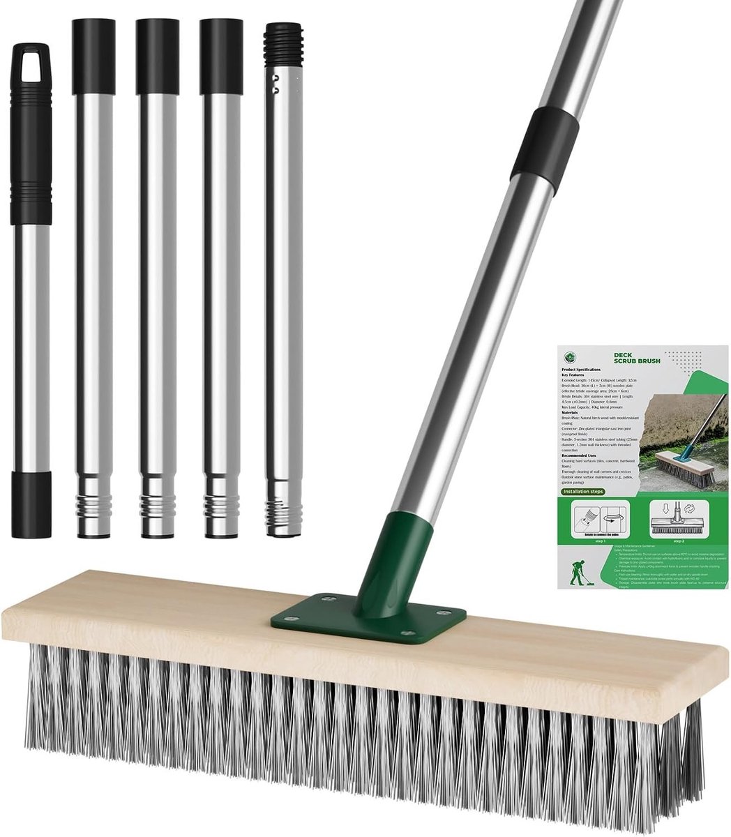 Tuinborstel - Geen Kleur - 145 cm - Heavy Duty Draadbezem met Verstelbare Handgreep - Voor Buitengebruik