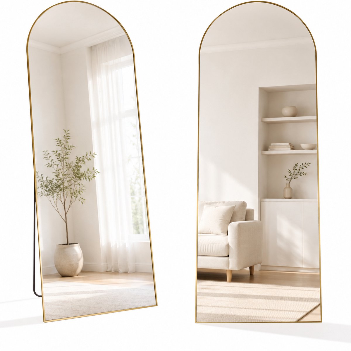 SensaHome Passpiegel - Minimalistische Design Wandspiegel - Staande Spiegel met Metalen Rand - Goud - Modern - Kleedkamer Spiegel - 150x50CM
