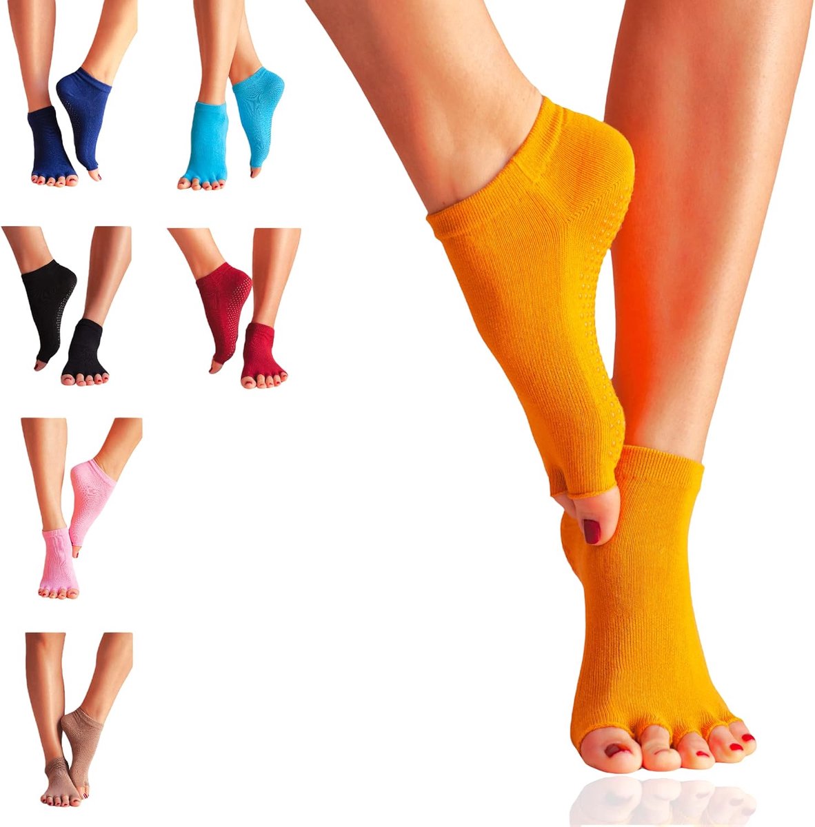 Origineel: premium yoga-/pilates-, ballet- en fitnesssokken, open en antislip, teenvrije voetjes