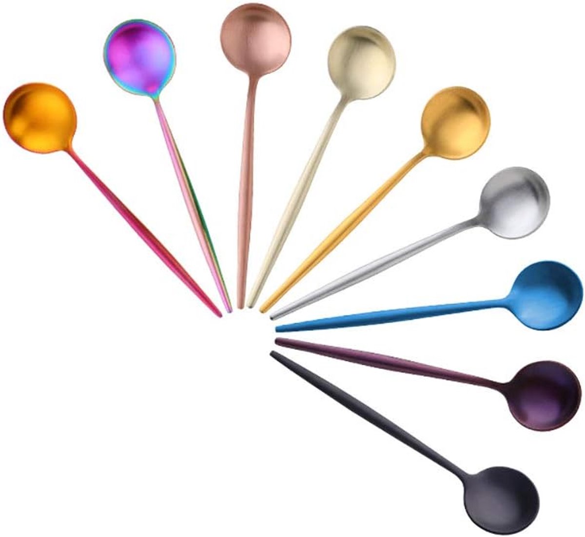 Koffielepelset, kleurrijk, theelepels, roestvrij staal, 12,7 cm, kleine lepel, 9-delige theelepels, voor koffie, thee, glazen, mini-dessertlepel