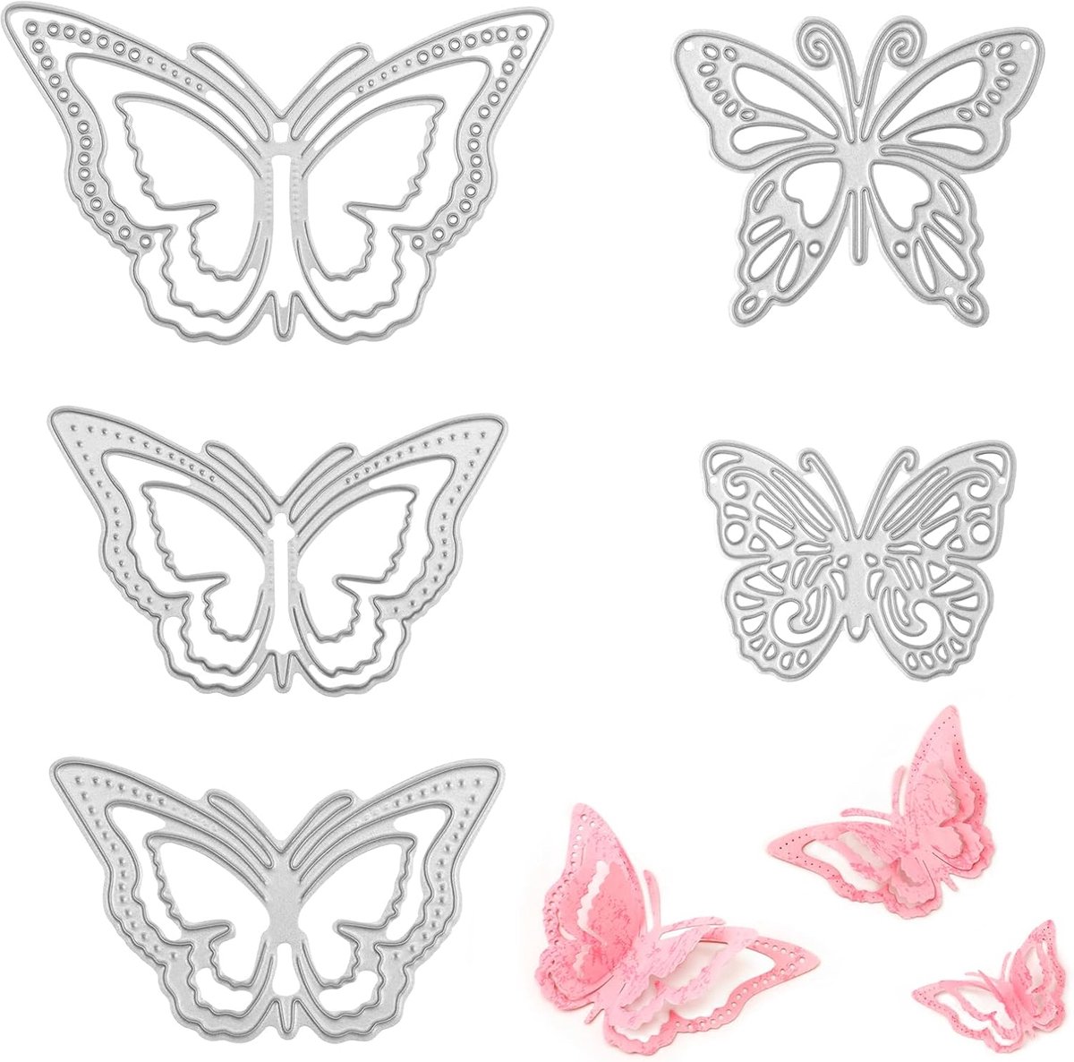 5 Stuks Butterfly De Bezuinigingen, 3D Vlinder De Bezuinigingen Snijmatrijzen Van Koolstofstaalvlinder Frame Kaart Maken Voor Handgemaakte Ambachten Decoratieve Reliëf Scrapbooking Ornamenten