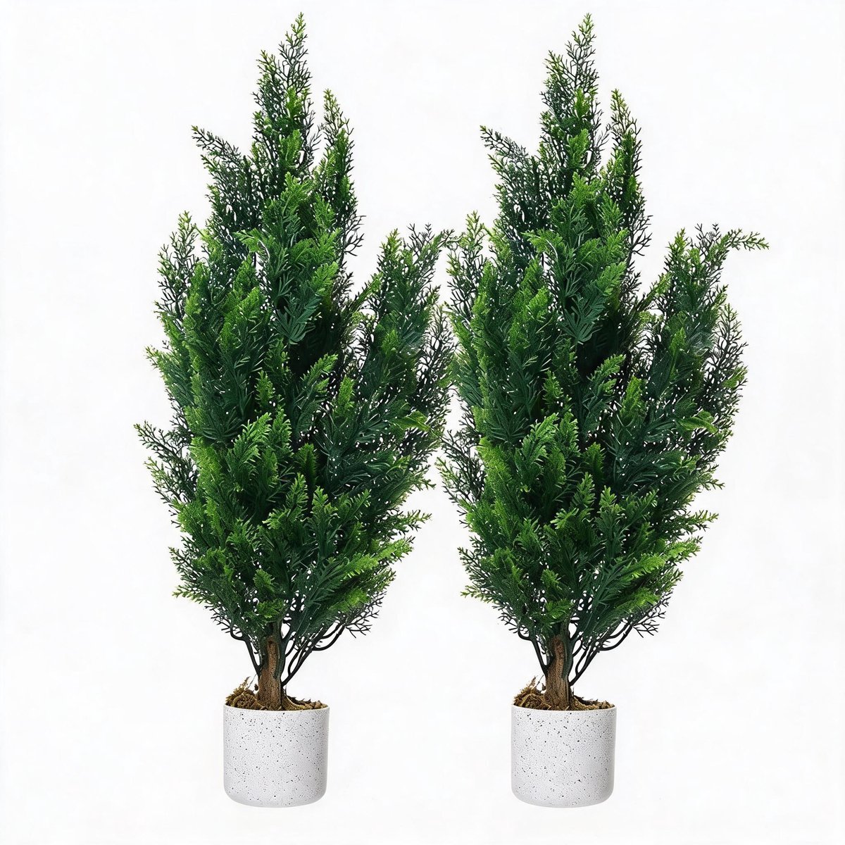 Danky TrailBlaze kunst cypres topiary set van 2 stuks 90cm PE weerbestendig - levensechte groenbomen met cementpot direct plaatsbaar voor entree en terras