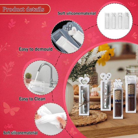 Gietvormen, geschenkdoos, 4 stuks, geldcadeau, siliconen vorm, doe-het-zelf gipsvormen om te gieten, siliconen vorm, geschikt voor Kerstmis, Pasen, bonbondoosjes en andere — afbeelding 4