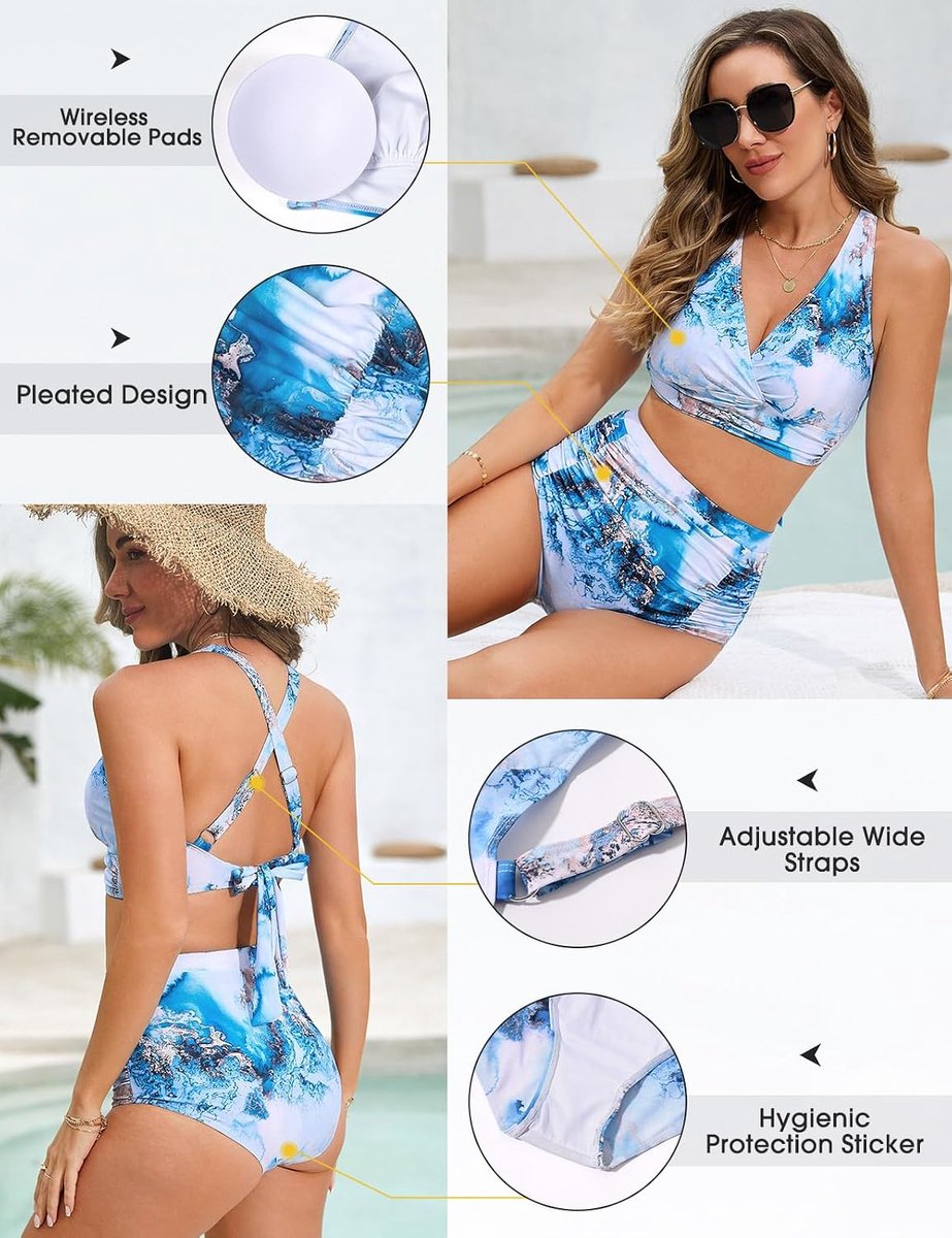 Tweedelig badpak voor dames, bikinitop, gekruiste slips met hoge taille en ruches, bikiniset push-up voor dames, badpakken S-XXL