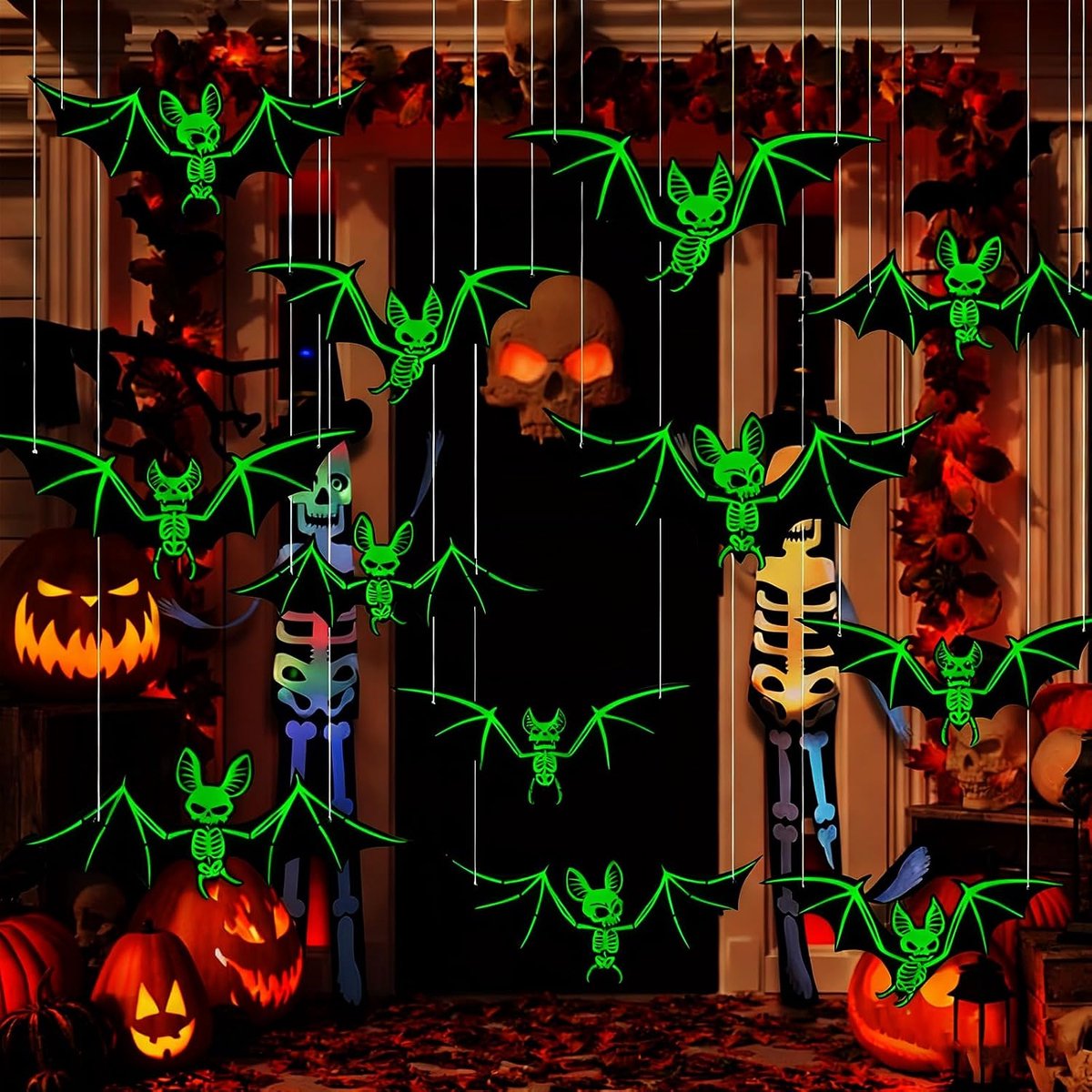 Vleermuisdecoraties voor Halloween met heldere lichten (groen)