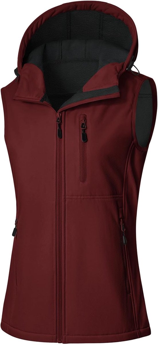 Softshellgilets voor dames, lichtgewicht bodywarmers waterdichte mouwloze jas fleece gevoerd dames winddicht vest ritssluiting bovenkleding met capuchon voor fietsen hardlopen golf wandelen