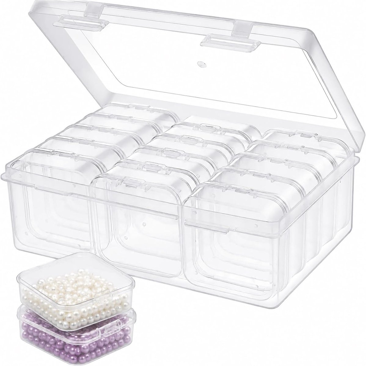 15 stuks opbergdoos met deksel voor kleine onderdelen, kralen, sieraden, knutselartikelen met etiketten, kleine organizer, sieradenopslag