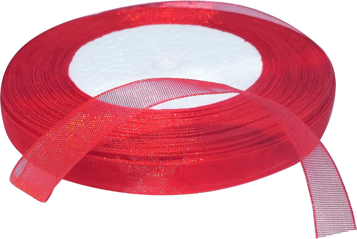 - Decoratief glanzend organza lint - 10 mm x 45 meter - Klaprozen - creatieve projecten naaien kunst verpakking geschenken feest verjaardag - C50841