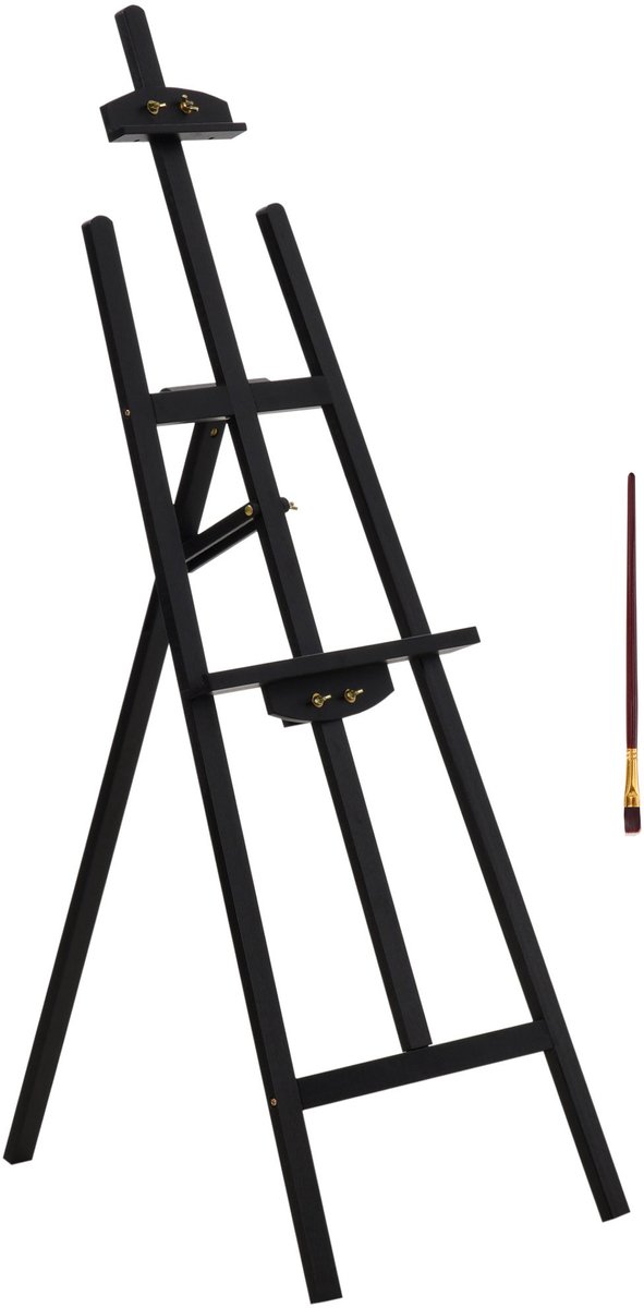 Kunstenaarsezel op poten - 51,5 x 71,5 x 134,5 cm - grenenhout - zwart -Hellingshoek in hoogte verstelbaar - 90° max.