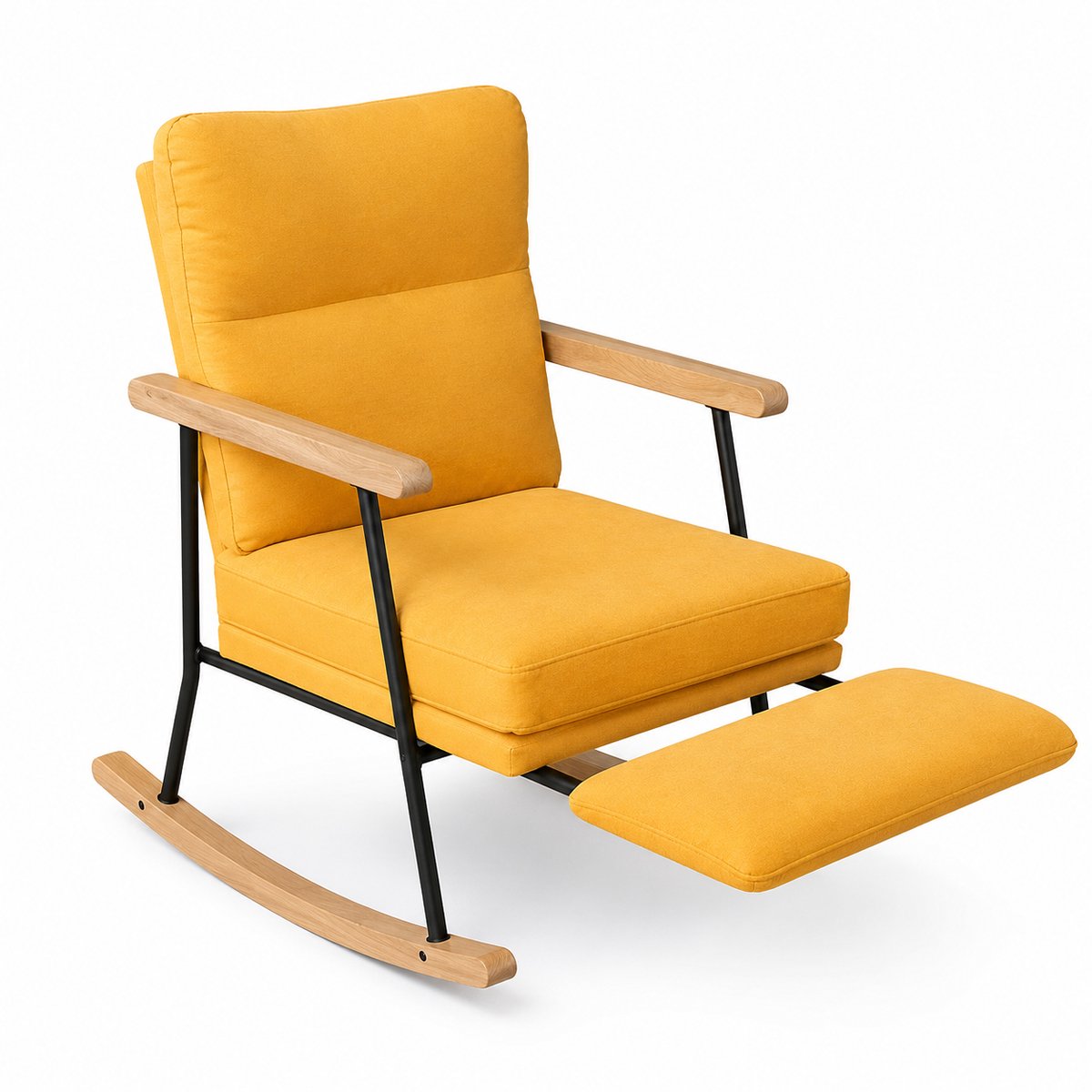 JOYNEXTBUY Schommelstoel - Gestoffeerde fauteuil - Relaxfauteuil - Intrekbare Voetsteun - Ergonomisch - Loungestoel - Geel