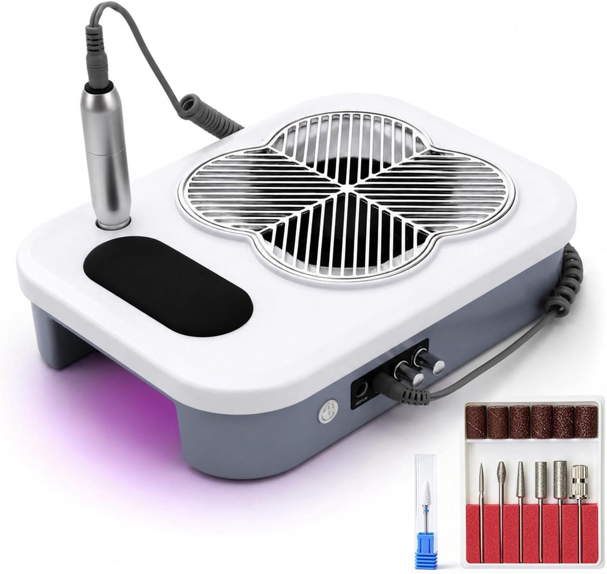 Nagelboor - Wit - Elektrische 3-in-1 Nagelfrees met UV-LED en Stofafzuiging - Voor Manicure en Pedicure