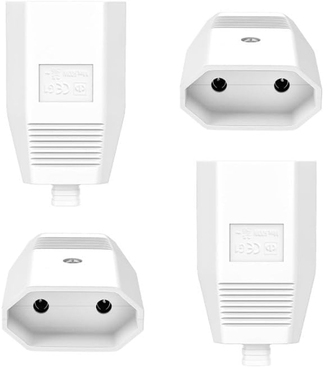 4 stuks Euro-stekker - platte stekkerkoppeling 250V IP20 - rubberen Euro-stekker kleur voor Schuko-stekkerkoppeling met knikbescherming - platte Schuko-stopcontacten - veiligheidsstekker platte