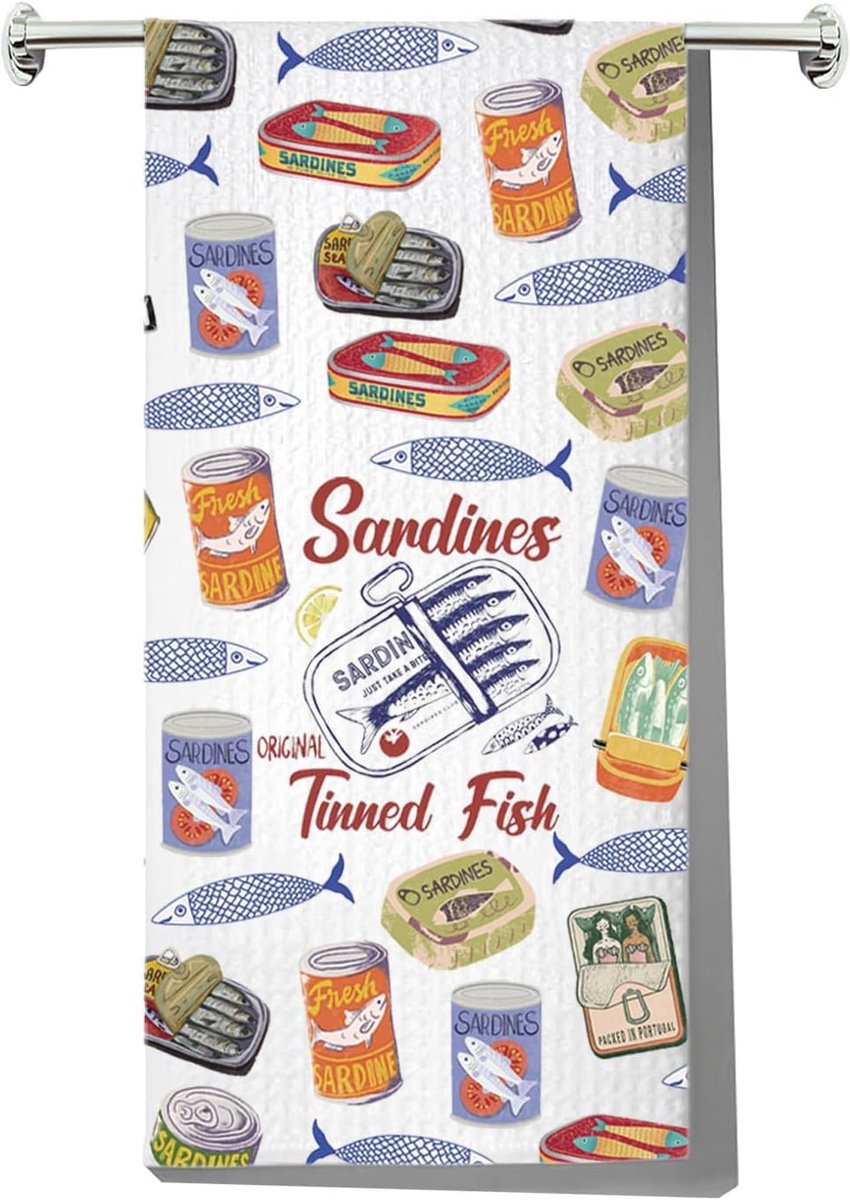 MYSOMY Portugal Sardines Keukendoek Sardine Tin Vis Gift Portugal Italiaanse Zomer Geschenken Portugese Sardines Schotel Handdoek (Sardines kt2)