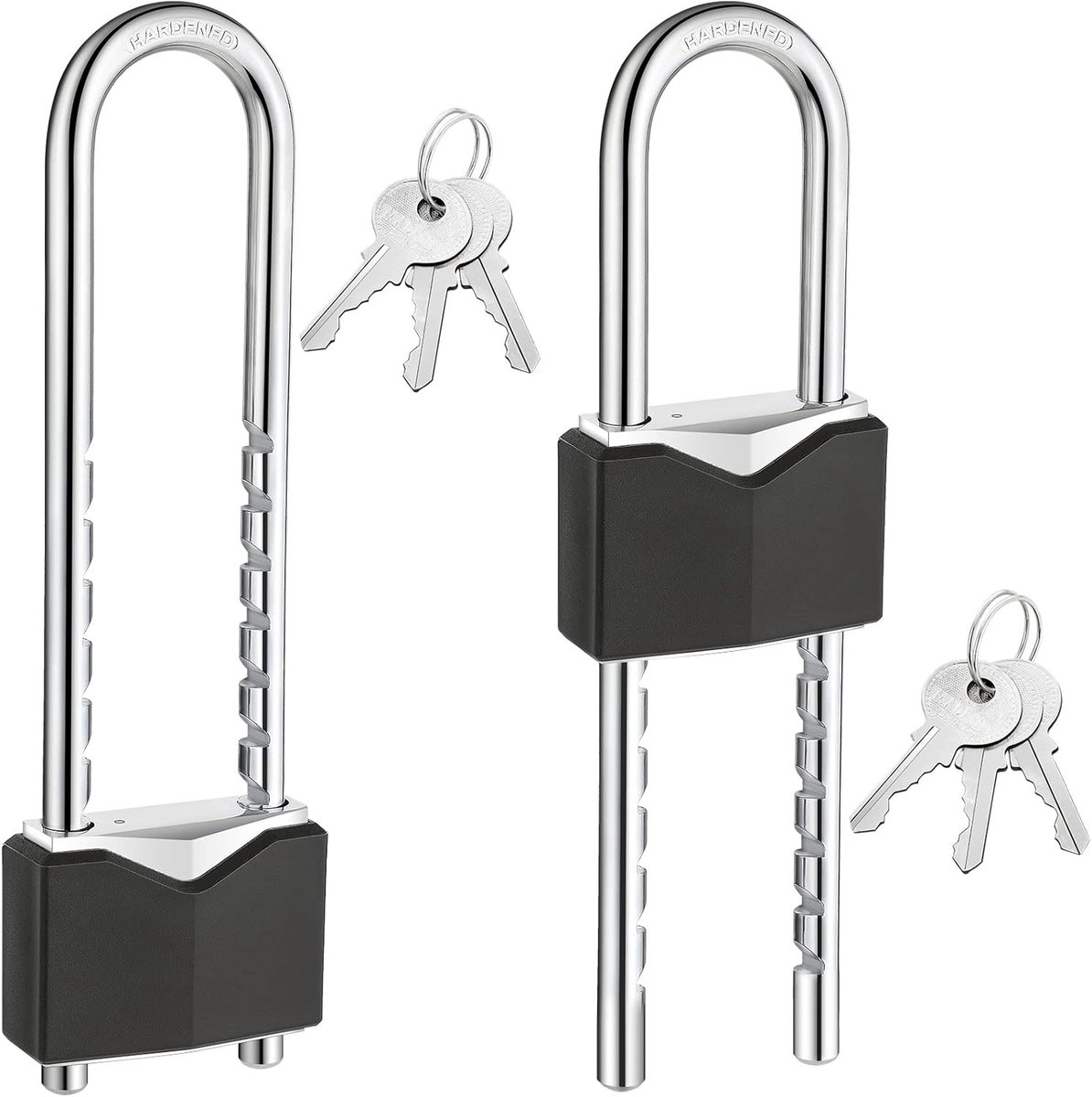 Lange Beugel Hangslot - Zwart - 18 cm - Massief Messing met Verstelbare Beugel - Voor Poorten en Kasten