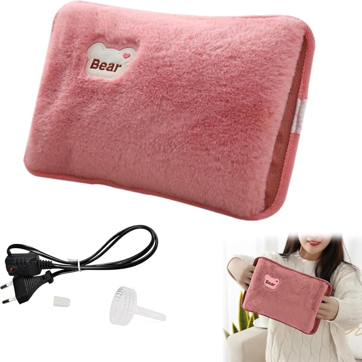 Elektrische Warmwaterkruik - Warmwaterkruik Met Overtrek - Pluche Handwarmer - Voor Pijnverlichting van Rug - Nek en Schouderklachten - Geweldig Cadeau - Roze