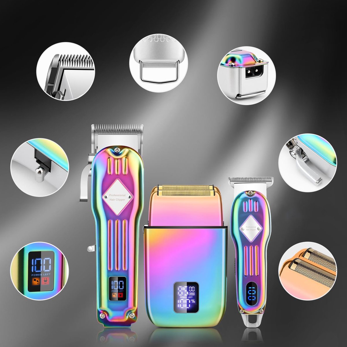 REDOM Tondeuse Set & Haartrimmer – Elektrische Haar Tondeuse – 0,45-8 mm – LCD Display – 9 Opzetkammen – Haar Knippen & Haarstyling – Thuisgebruik – RVS – Gradient thumbnail 5