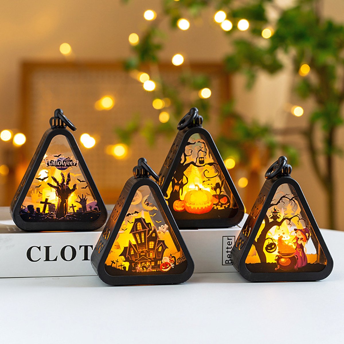 Ryoudavell - 4 stuks Halloween decoratieve verlichting - Halloween-decoratie met led- spooklamp - Spookleeslamp - heldere en warme nachtlampjes - Halloween -decoratie voor tafel -(slaapkamer/kantoor/open haard)