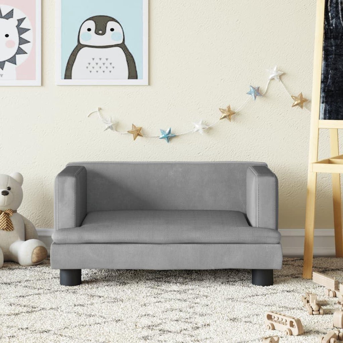 Kinderbank - Kinderstoel Mini-sofa - Ontspannen Zitten - Veilig Gevoerd - 60 x 40 x 30 cm - Lichtgrijs