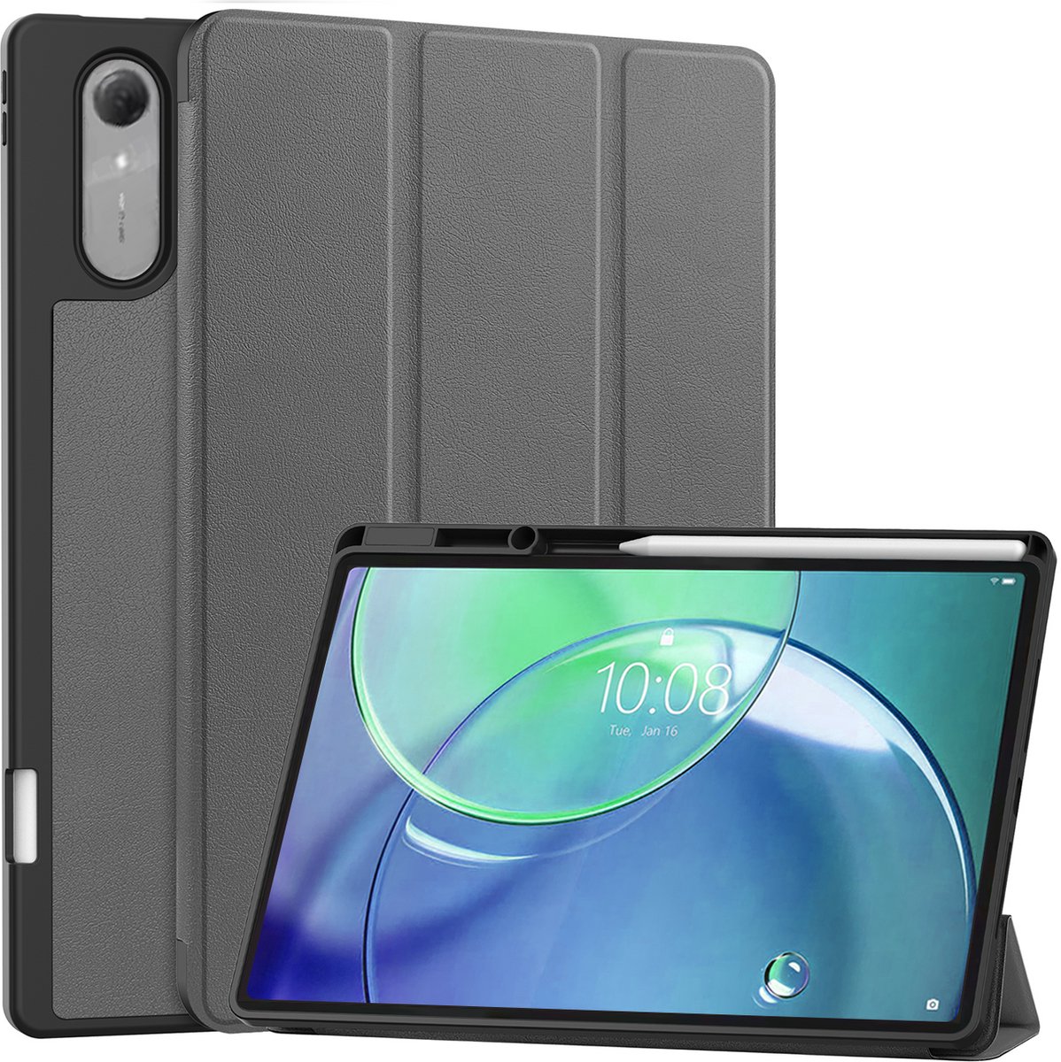 Hoesje - Geschikt voor Lenovo Idea Tab Pro Gen 2 - Dun & Stevig - Trifold Bookcase Hoes - Hard Cover Case - Met Uitsparing Geschikt voor Lenovo Pen - Hardcover Book - Tablethoes - Grijs