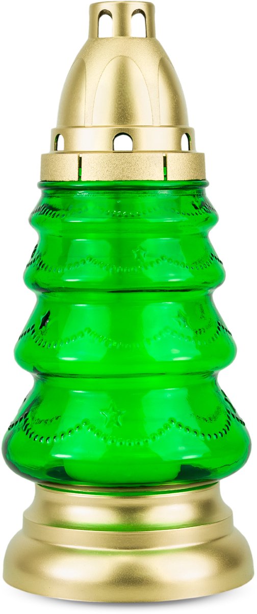 Glazen Znicz Choinka 25cm Groen Goud met Verwisselbare Inzet