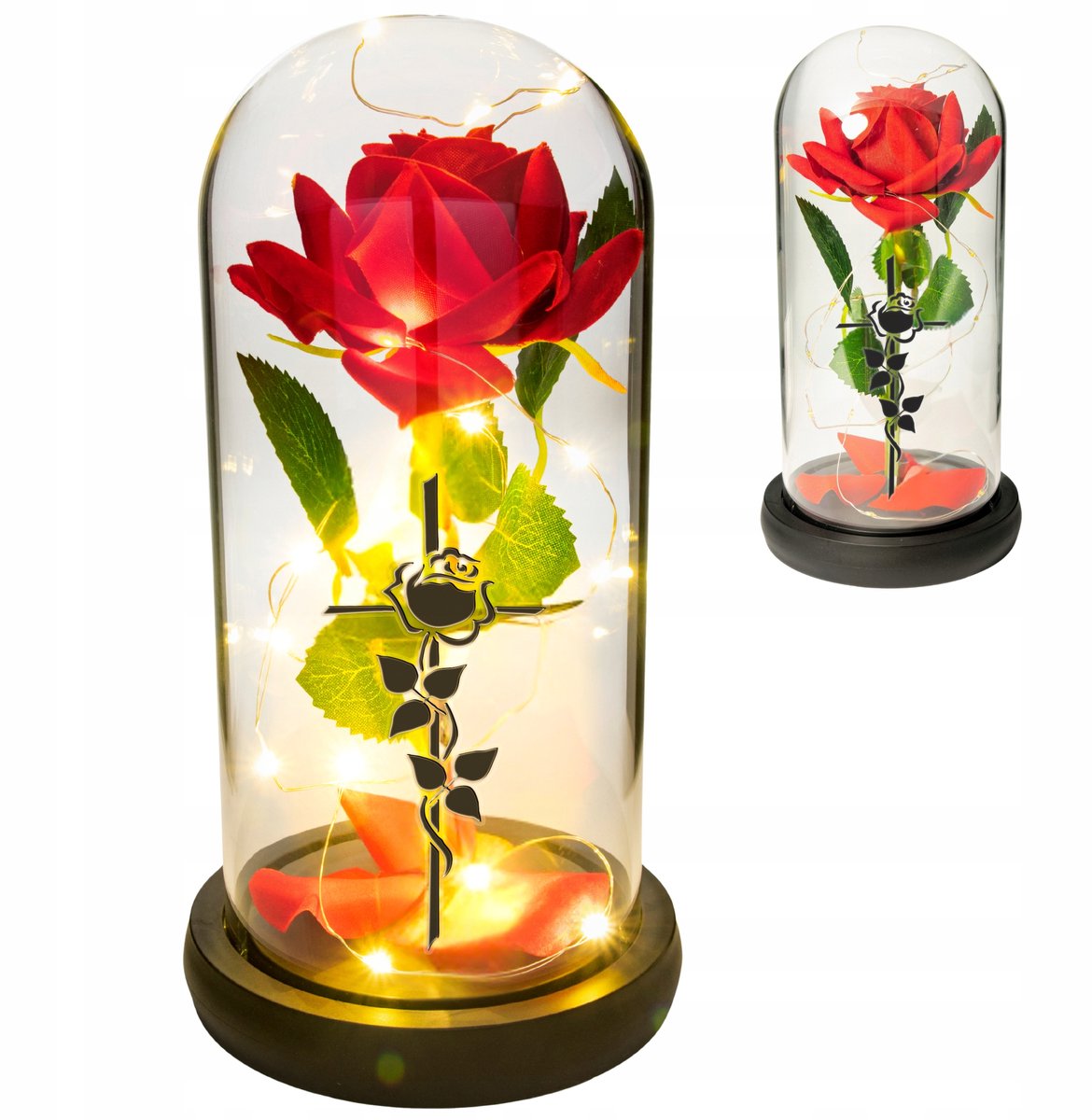Merkloze LED Graf Decoratie - Roze in Glazen Koepel met Kruis