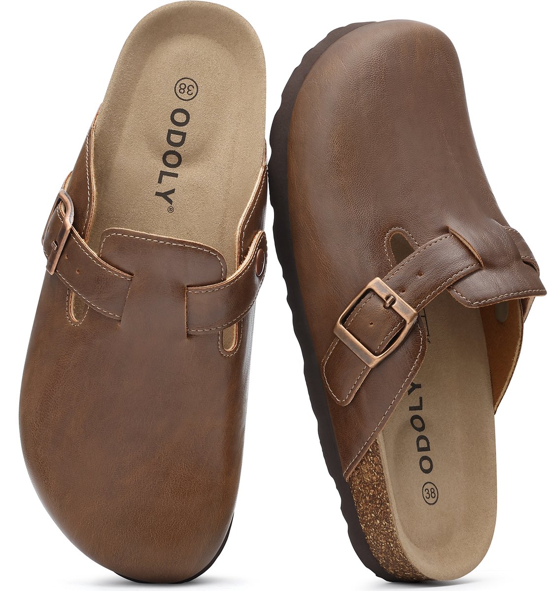 Unisex clogs – Veganistisch Leer – Comfort slippers – Houten clogs – Mokakleur - 43- Geschikt voor een voetlengte van 26,7 cm