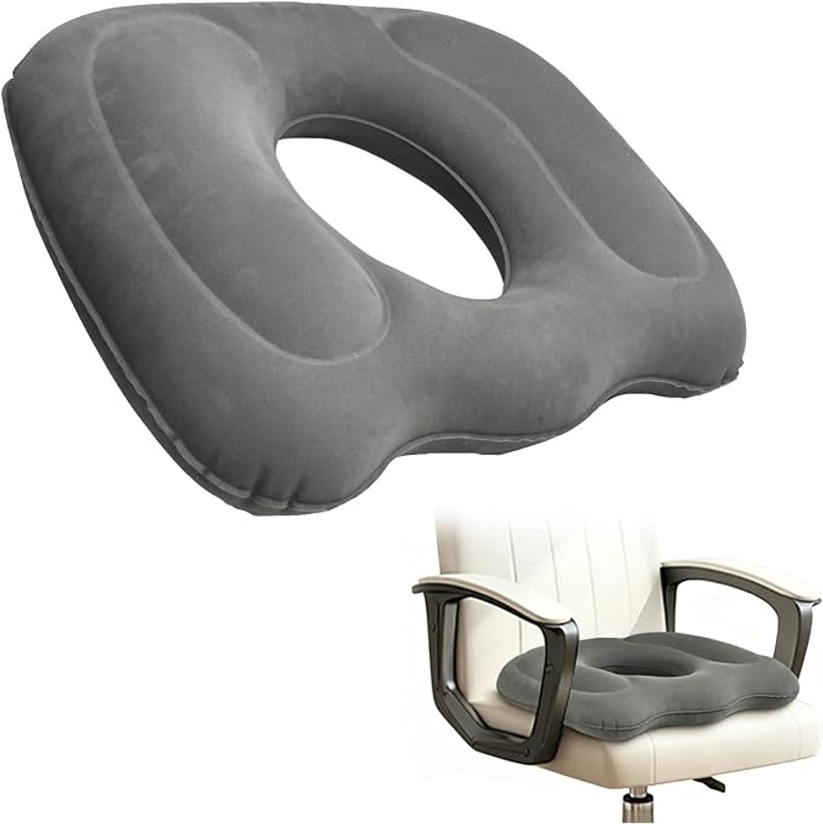 KZQ Opblaasbaar Orthopedisch Donut Zitkussen Grijs Verstelbaar Luchtkussen Voor Bureaustoel Rolstoel En Langdurig Zitten Comfortabel Met Drukverlichting