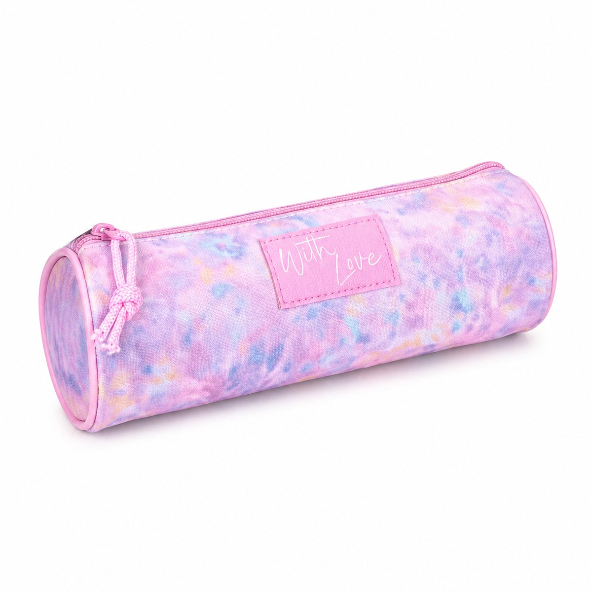 Benza -With Love Etui Roze Pastel – 23 × 8 × 8 cm – Rond Pennenetui met Tie-Dye Print