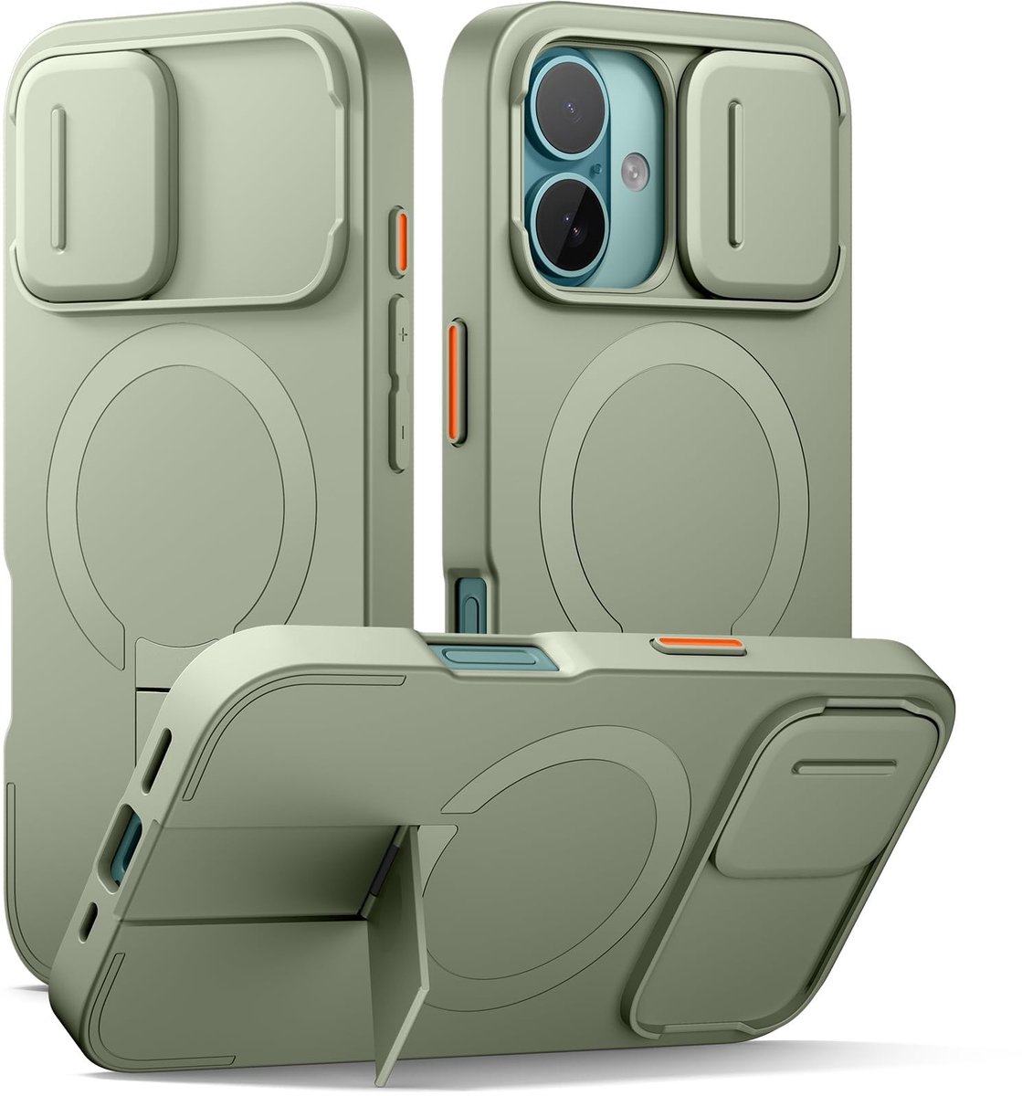 SolidKeus - Magnetische Beschermhoes voor iPhone 16 met Schuifcamera en Verstelbare Stand (Groen)