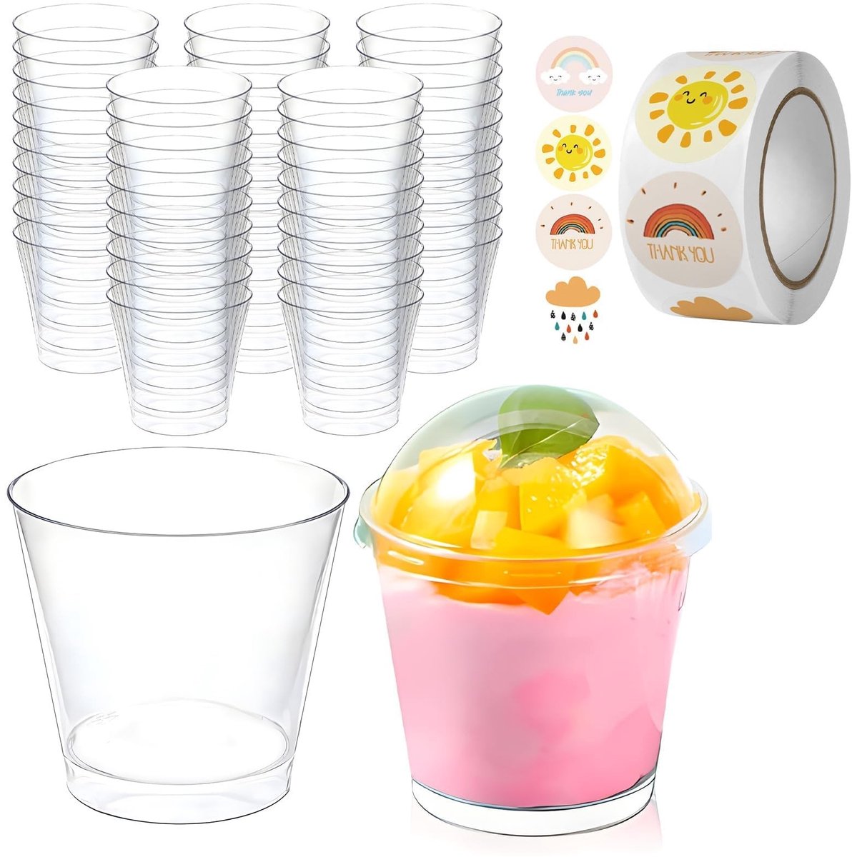 SolidKeus - Set van 50 Transparante Plastic Dessertbekers met Deksel