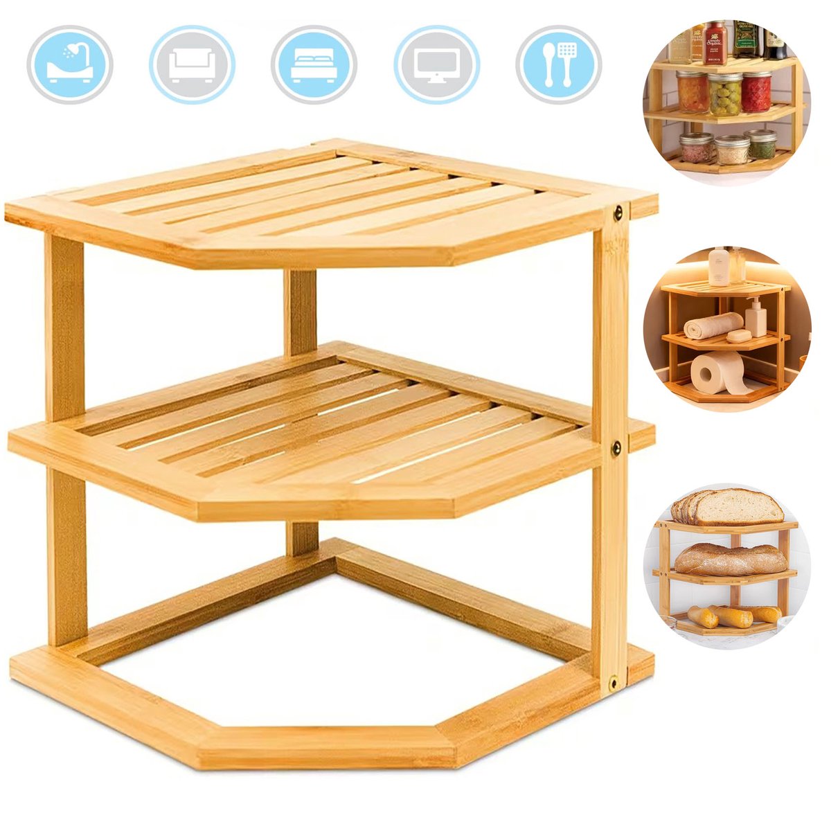 Bamboe Hoekplank, Opbergplank Voor Keukenkastjes, Staande Opslagunit, Keukenbordenrek.