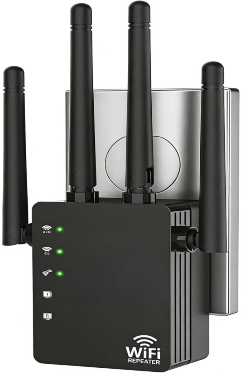 WiFi versterker – 1200 Mbps – dual band 5GHz/2.4GHz – bereik tot 12880 sq.ft – ondersteunt 105 apparaten – eenvoudige installatie – wall-mount design