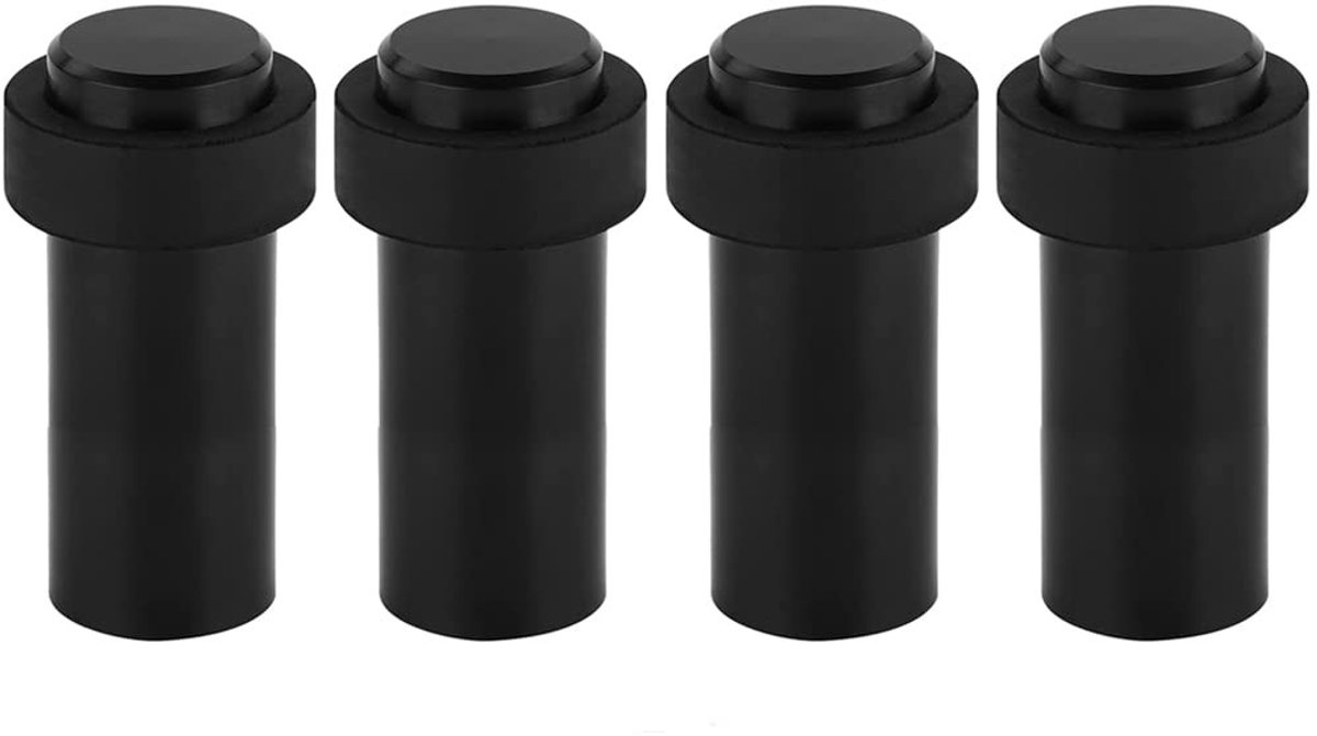 SolidKeus - Set van 4 Zwarte Deurstoppers RVS met Rubber Top
