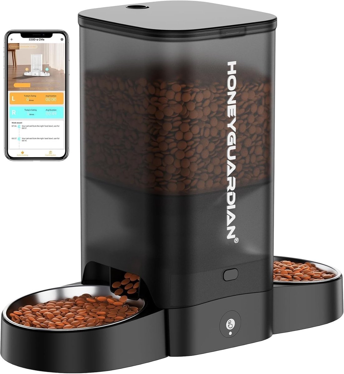 Automatische kattenvoerdispenser met WiFi en app-besturing voor 2 katten of honden, 5L capaciteit, bewegingsdetectie en instelbare maaltijden