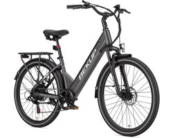 Bekup 26 inch elektrische lage instap fiets - Comfortabele stadsfiets - 36V 14,5Ah accu - 250W achterwielmotor - Actieradius tot 75 km - Shimano 7 versnellingen - Verende voorvork - Geveerde zadelpen - Titaangrijs
