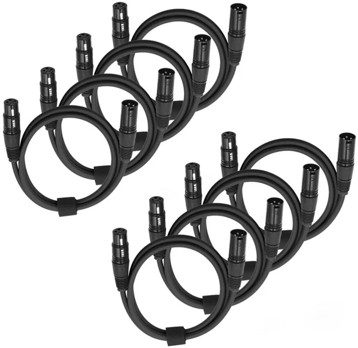 1-2m XLR-audiokabel - 10-pack - 3-pins XLR-kabel - DMX512-signaalkabel - Gebalanceerde DMX-microfoonkabel - Male-to-Female connector - Geschikt voor podiumverlichting, microfoons, versterkers en mengpanelen - Zwart
