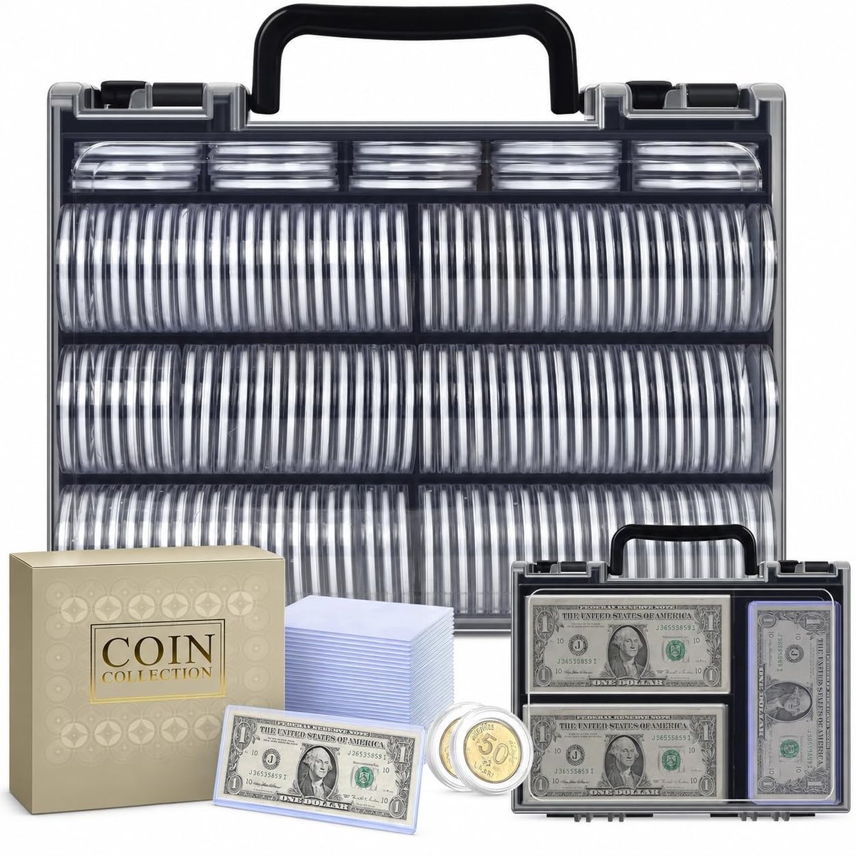 SolidKeus - Coin Collector Case met 141 Capsules en Currency Sleeves