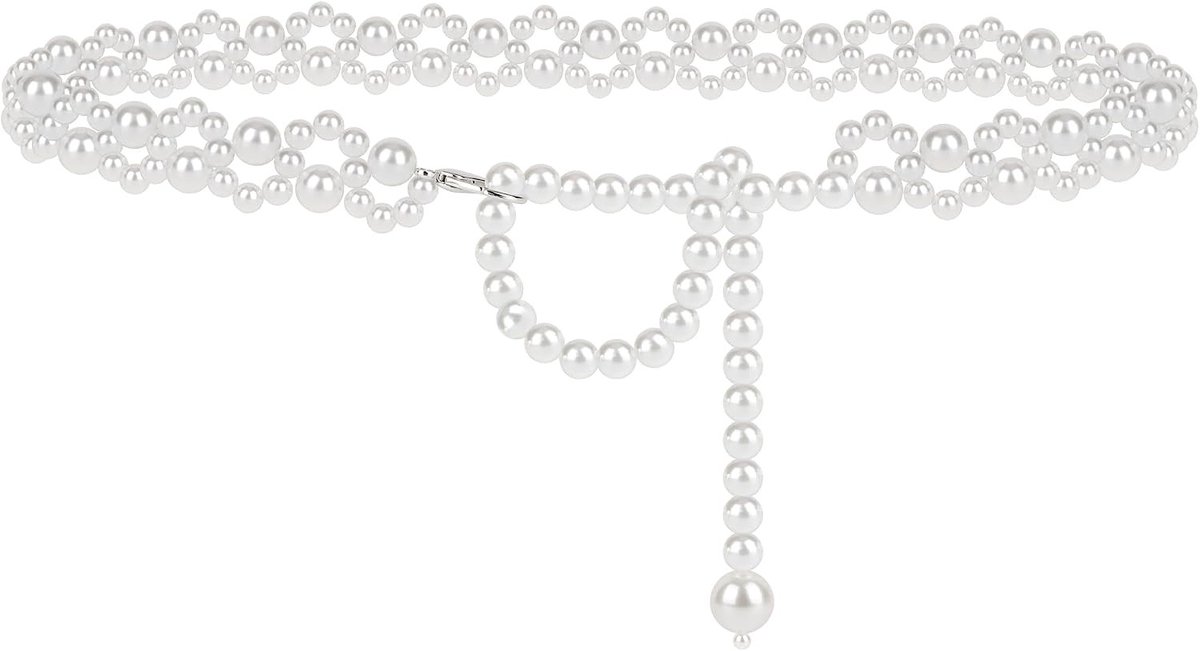 Stijlvolle Plus Size Kettingriem voor Dames, Witte Parels, Rekbaar en Verstelbaar tot 130 cm, Mode Accessoire voor Elke Gelegenheid