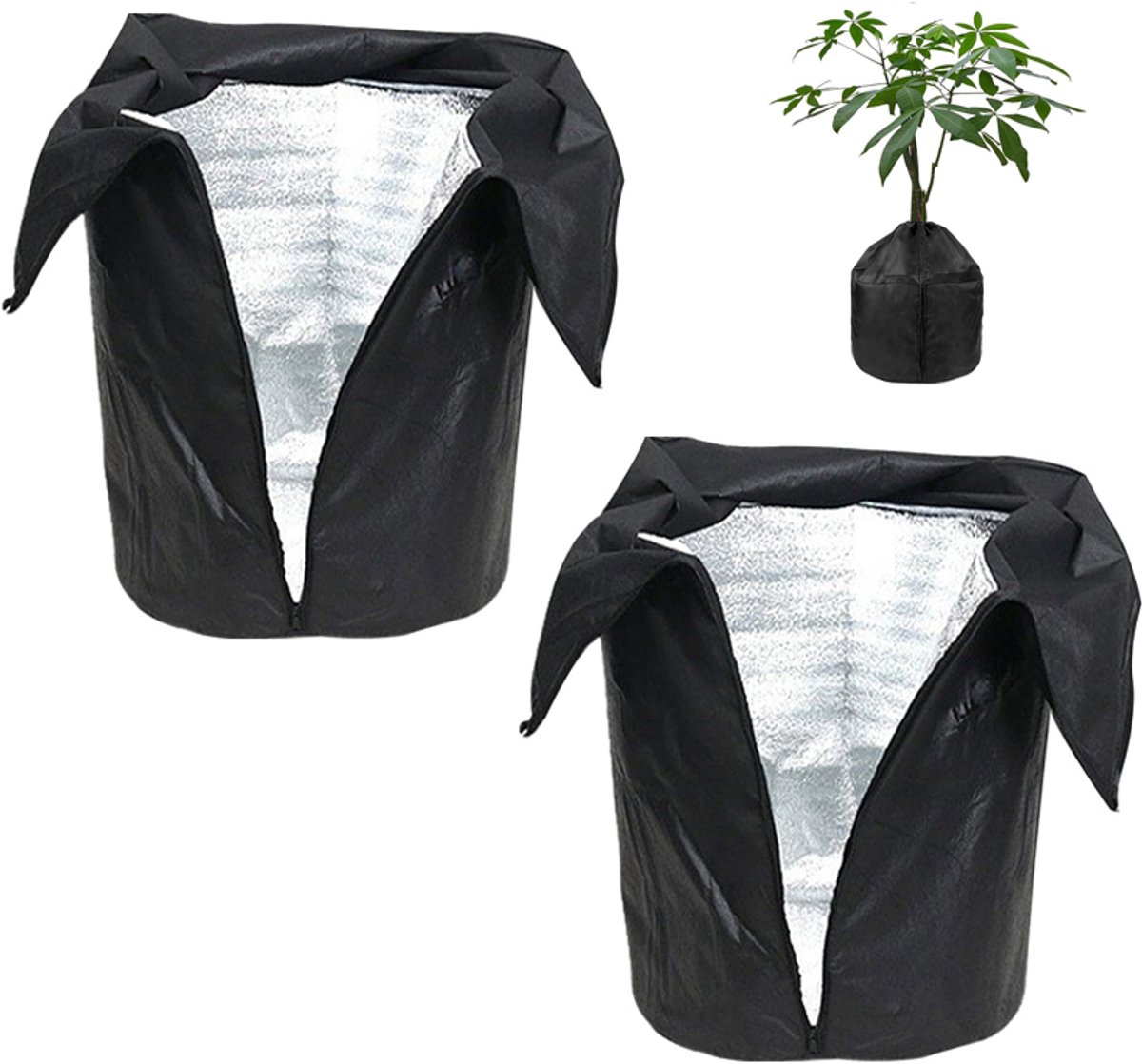 2-stuks Bloempothoes - Vorstbescherming voor potplanten - Beschermende hoes voor potplanten - Geïsoleerde bloempothoes - Geïsoleerde hoes - 65*70 cm - Herbruikbaar - Geschikt voor bloemen, struiken, potplanten, buitengebruik, enz. - Zwart