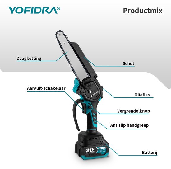 Yofidra Mini Kettingzaag - 20cm Kettingzaag - met 2x Accu's - Takkenzaag - Elektrisch Handkettingzaag - voor tuin, boomsnoeien en hout — afbeelding 2